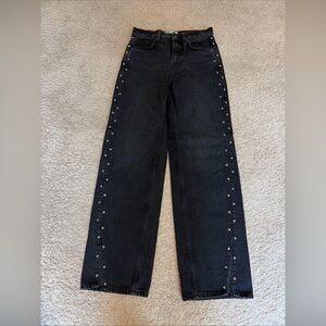 Reformation Cary High Rise Slouchy Straight Jeans Vana Studded Black Size 27